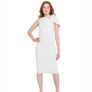 NWT Alice & Olivia Size 6 Kiro Sheath Dress White Puff Sleeve Knee Cocktail